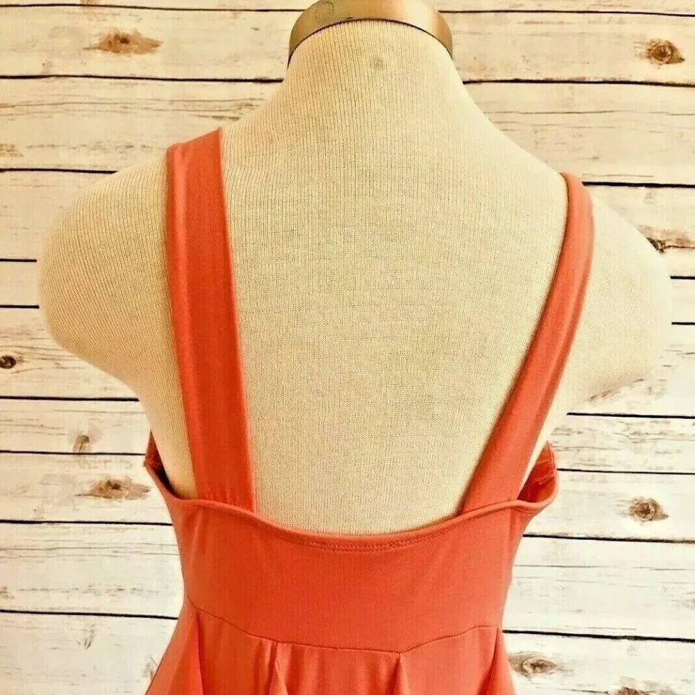 FOREVER Women Sleeveless Above the Knee Length Ruffle Layer Coral Dress Medium - Picture 9 of 11